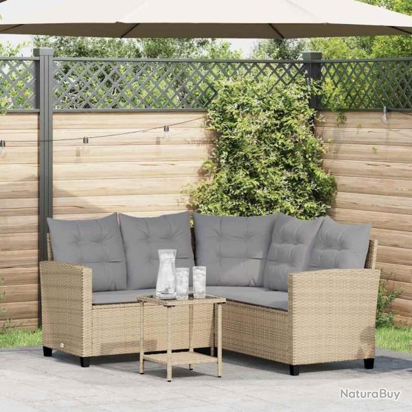 Canap� de jardin avec table et coussins en forme de L beige