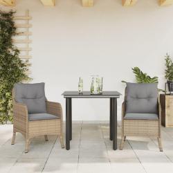 Ensemble &agrave; manger de jardin et coussins 3 pcs Beige poly rotin