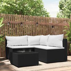 Salon de jardin 4 pcs avec coussins Noir R&eacute;sine tress&eacute;e