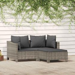 Salon de jardin 3 pcs avec coussins Gris R&eacute;sine tress&eacute;e