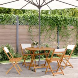 Ensemble &agrave; manger de jardin 5 pcs blanc cr&egrave;me tissu bois massif
