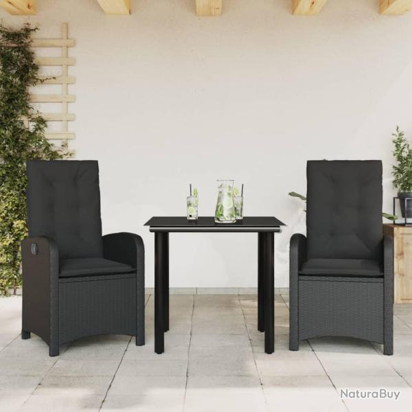 Ensemble � manger de jardin avec coussins 3 pcs Noir