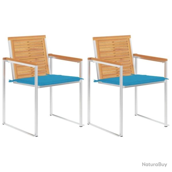 Chaises de jardin avec coussins lot de 2 Teck solide et acier