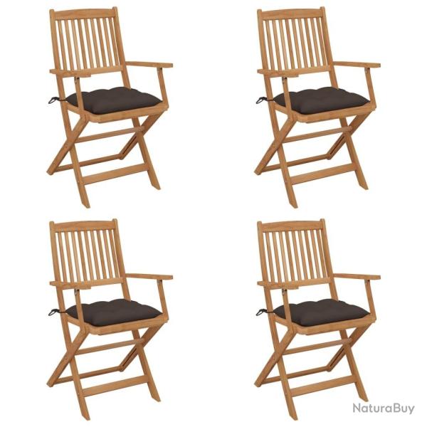 Chaises pliables de jardin lot de 4 avec coussins Bois d'acacia