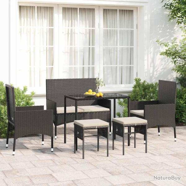 Salon de jardin 6 pcs avec coussins Noir R�sine tress�e