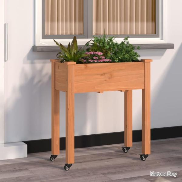 Jardini�re sur roues avec doublure brun 71x37x80 cm bois sapin