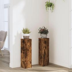 Supports pour plantes 2 pcs ch&ecirc;ne fum&eacute; bois d'ing&eacute;nierie