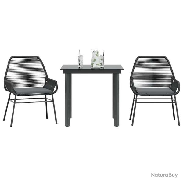 Ensemble � manger de jardin et coussins 3 pcs noir rotin verre