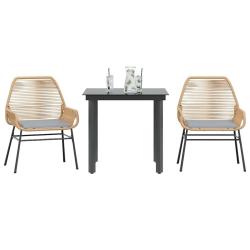 Ensemble &agrave; manger jardin coussins 3pcs marron poly rotin verre