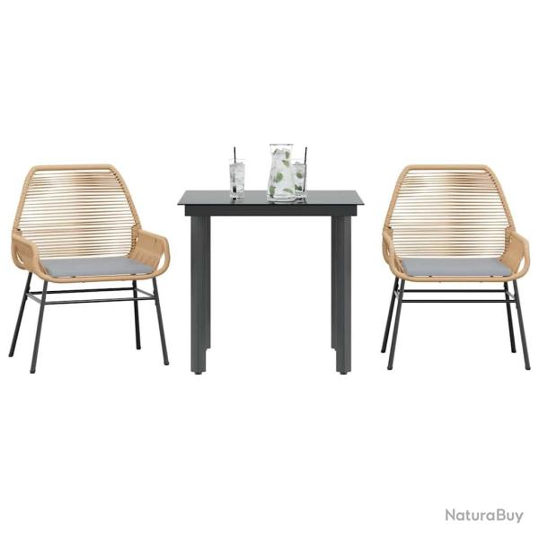 Ensemble � manger jardin coussins 3pcs marron poly rotin verre