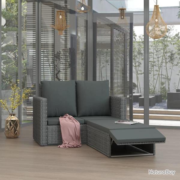 Salon de jardin 2 pcs avec coussins Rsine tresse Gris