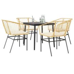 Ensemble &agrave; manger jardin coussins 5pcs marron poly rotin verre