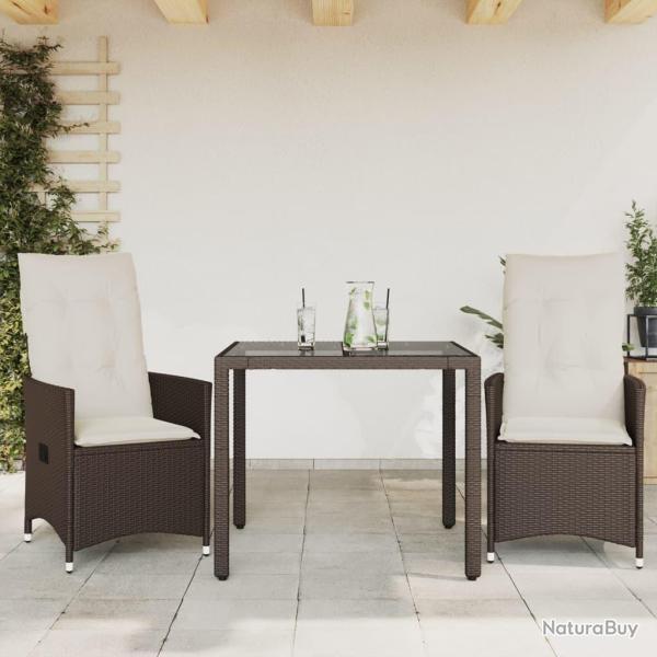 Ensemble de bistro 3 pcs avec coussins marron r�sine tress�e