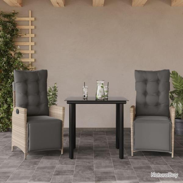 Ensemble � manger de jardin 3pcs coussins gris clair poly rotin