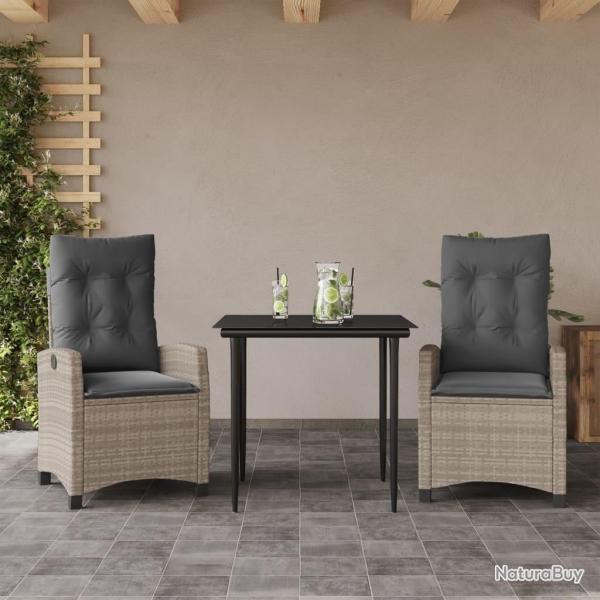 Ensemble � manger de jardin 3pcs coussins gris clair poly rotin