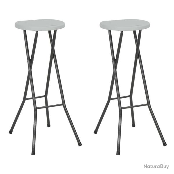 Tabourets de bar pliables lot de 2 PEHD et acier Blanc
