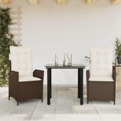 Ensemble &agrave; manger de jardin 3 pcs et coussins marron poly rotin
