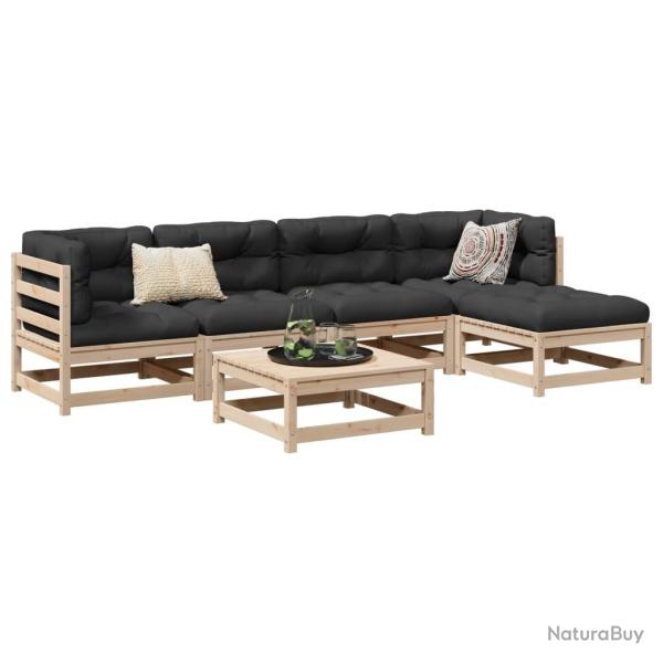Salon de jardin 6 pcs bois de pin massif
