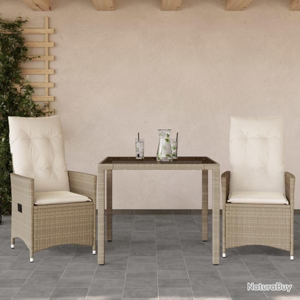 Ensemble de bistro 3 pcs avec coussins beige r�sine tress�e
