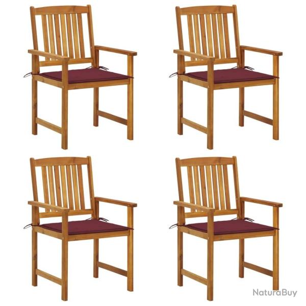 Chaises de jardin avec coussins lot de 4 Bois d'acacia massif