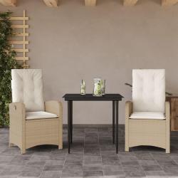 Ensemble &agrave; manger de jardin et coussins 3 pcs Beige poly rotin