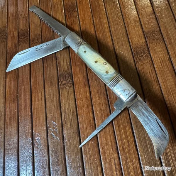 COUTEAU TONNEAU ST JOANIS MONDIRE 74 THIER 4 LAME PLAQUETTES CORNE 1960