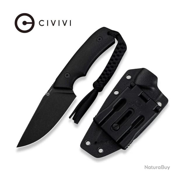 Couteau Bushcraft Survie Civivi Gander Black Lame Acier 14C28N Manche Micarta tui Kydex CIVC24058B2
