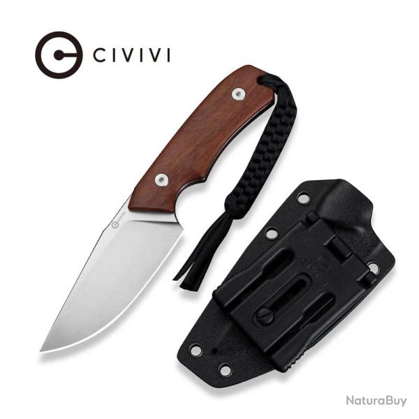 Couteau Bushcraft Civivi Gander Guibourtia Lame Acier 14C28N Manche Bois tui Kydex CIVC24058B3