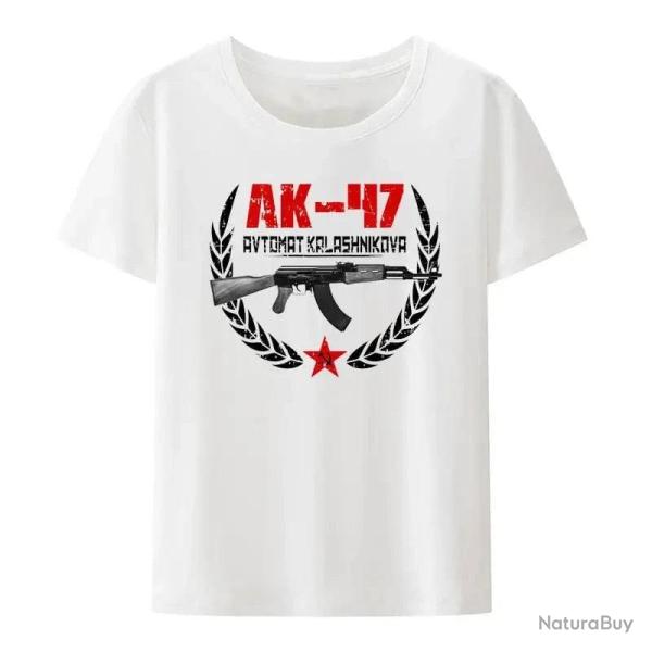 T shirt fusil Kalachnikov AK 47 manches courtes Blanc