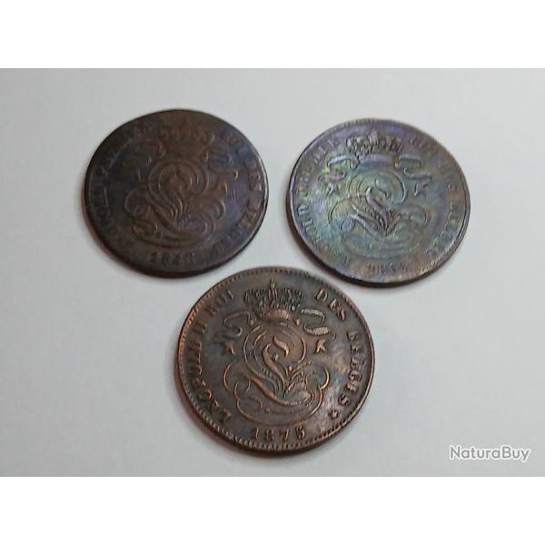 2 x 2 cts Belgique , L�opold 1 er 1846 et 1861 + 2 cts L�opold II 1875