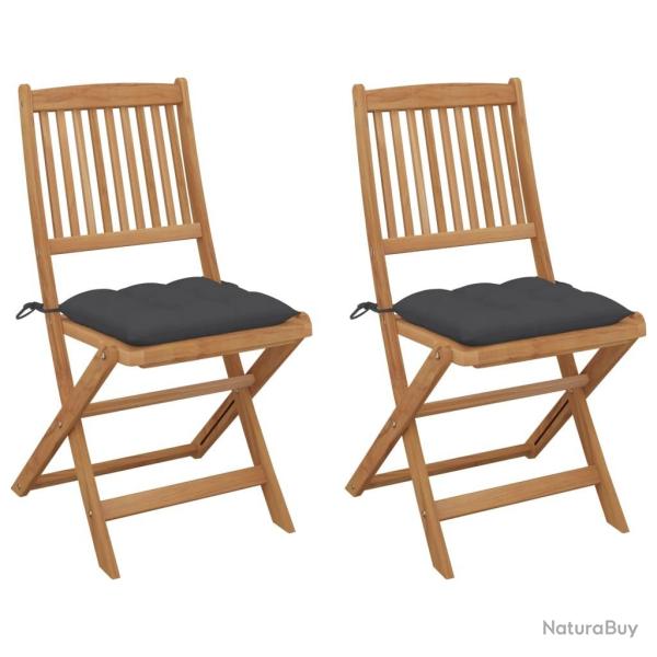 Chaises pliables de jardin lot de 2 avec coussins Bois d'acacia