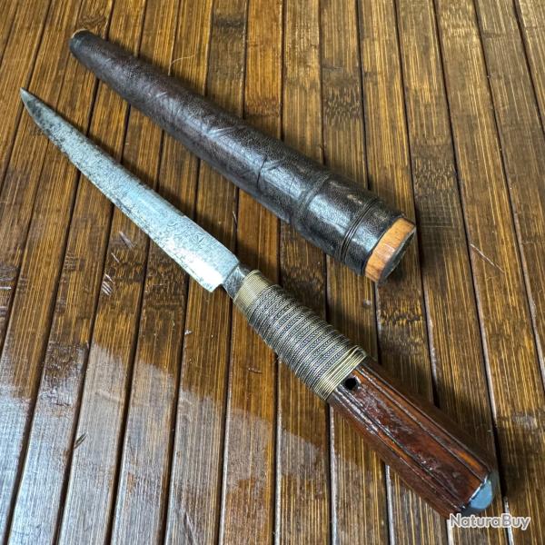 JOLIE COUTEAU ORIENTAL BOUSAADI LAME FORG�E GRAV�E MANCHE BOIS EXOTIQUE