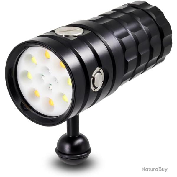 Lampe de poche sous-marine tanche IP68, lumire vido de plonge, large faisceau de 120 degrs avec