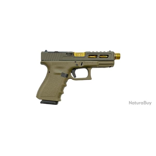 Pistolet Glock Zaffiri Custom 19 Gen 3 Zps.2 Od Green/Rmr - Canon Filet (Tin) Gold 9X19