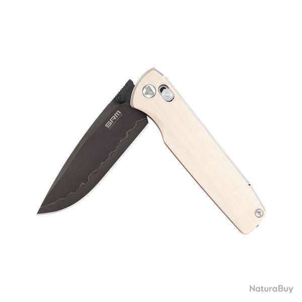 Couteau SRM Terrier White Lame Laminated 140Cr Manche G10 Ambi-Lock Clip SRM258LGX2