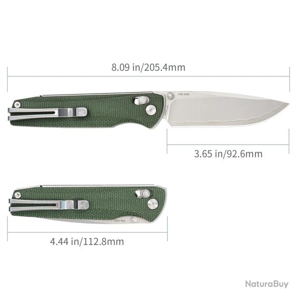 Couteau SRM Terrier Green Lame Laminated 140Cr Manche Micarta Ambi-Lock Clip SRM258LMG2