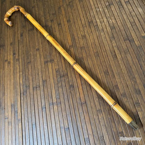 BELLE CANNE �P�E ANCIENNE LAME DE TOLEDE TRANCHANTE ET TR�S POINTUE BAMBOU ET CORNE �TAT SUPERBE