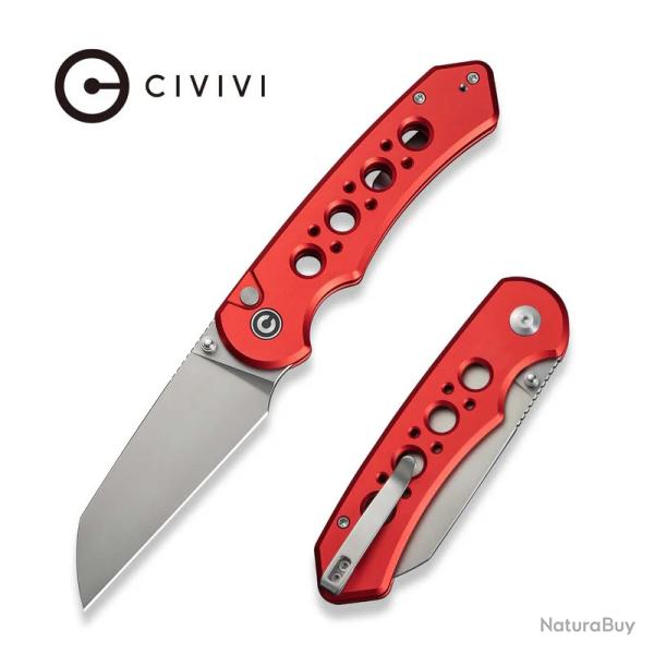 Couteau Civivi Pragma Prime Red Button Lock Lame Wharncliffe Acier 14C28N Manche Alu KIVT CIVC240672
