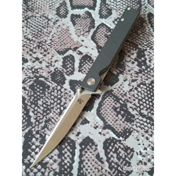 Sitivien ST6 - noir - Couteau pliant - Lame Acier D2 finition miroir - Manche G10 - Flipper - EDC