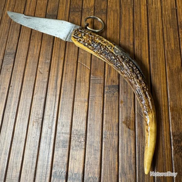 COUTEAU DE COLLECTION TARRY LEVIGNE A PALME MANCHE EN BOIS CHEVREUIL FRANCE THIERS DEBUT 1900