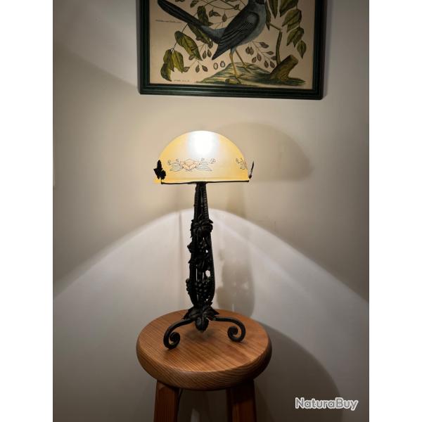 Lampe fer forg fleurs Art Dco