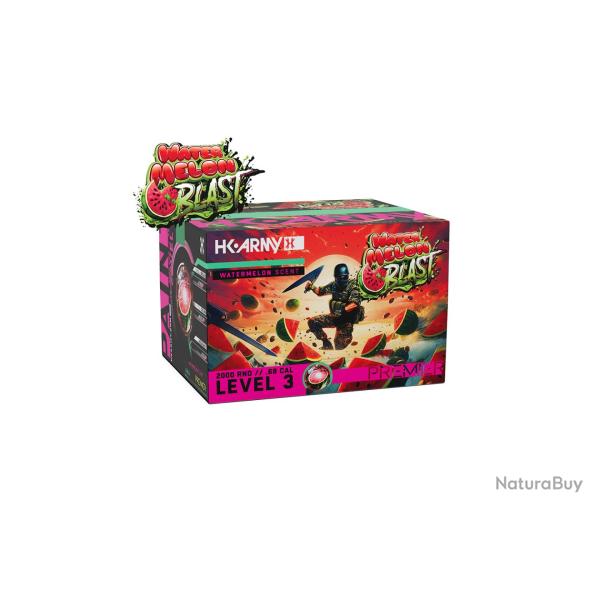 Carton de 2000 HK PREMIER LEVEL 3 WATERMELON BLAST CALIBRE 0.68 HK ARMY - billes paintball