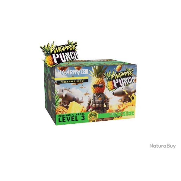 Carton de 2000 HK PREMIER LEVEL 3 PINEAPPLE PUNCH CALIBRE 0.68 HK ARMY - billes paintball