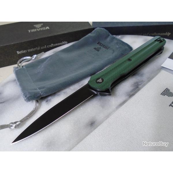 Couteau Trivisa Seagull-Green Lame Acier 14C28N Manche Micarta KIVT Linerlock Clip TVTY28GM14