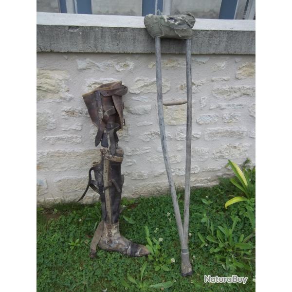 lot Jambe articul�e proth�se de guerre 14/18 (WW1) + b�quille �quipement militaire