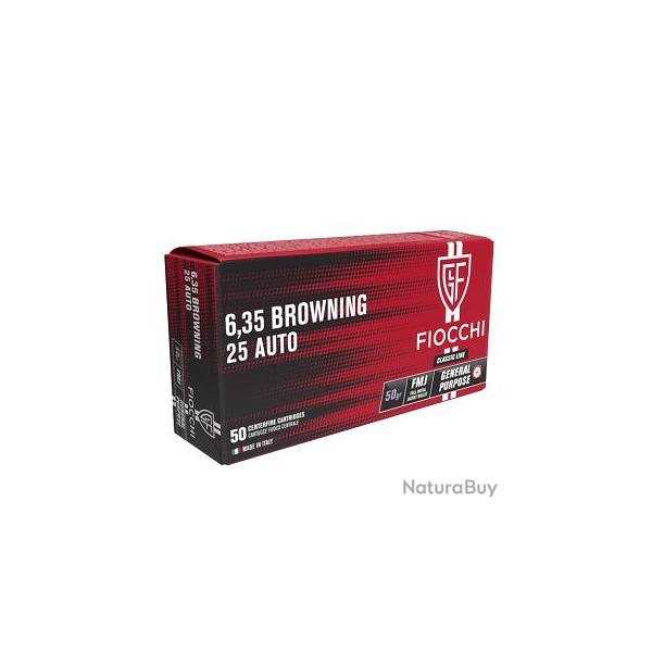 Munitions FIOCCHI 6.35 Browning (.25 ACP) FMJ 50gr x50