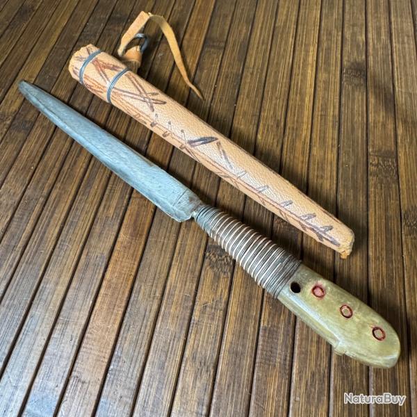 GRAND COUTEAU POIGNARD ORIENTAL BOU-SAADI BEAU FOURREAU CUIR