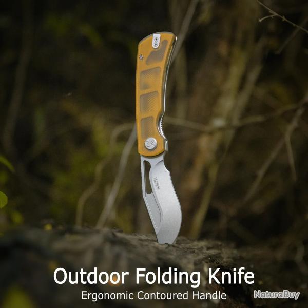 Couteau Kubey Gurkha Yellow Lame Kukri Acier 14C28N Manche Ultem Yellow KIVT Linerlock KUB397C