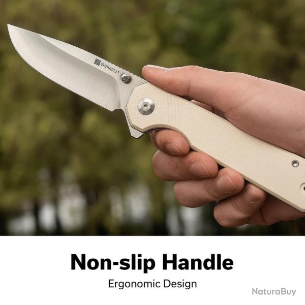 Couteau Pliant Sencut Aetheris Ivory EDC Lame Clip Point 9Cr18MoV Satine Manche G10 S240951