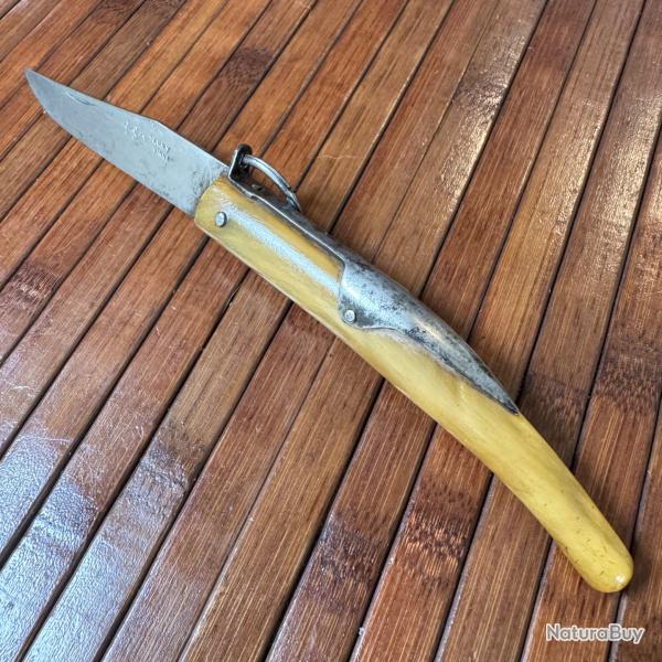 COUTEAU DE COLLECTION TARRY LEVIGNE A PALME MANCHE EN CORNE BLONDE FRANCE THIERS